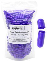 Capsules Express- Size 00 Purple Empty Gelatin Capsules 500 Count - Kosher and Halal Certified - Gluten-Free Pure Bovine Gelatin Pill Capsule - DIY Powder Filling