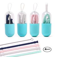 Reusable Straws 4 Pack Silicone Collapsible Smoothie Straws BPA Free Folding Drink Straw with Brush and Case for Home, Office, Travel and Party Gift Use