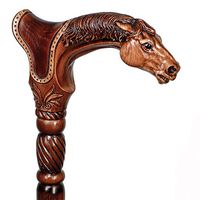 Horse Head Hand Carved Walking Cane Unique Designer Walking Stick Crafted Wooden 36” for Men Women Old Elderly People Comfortable Accessory Brown