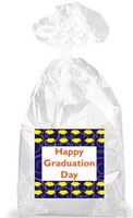Yellow Graduation Caps On Blue Happy Graduation Day Party Favor Bags with Ties - 12pack