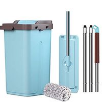 Household Flat mop, Wet and Dry Replaceable Cotton Cleaning Cloth, Blue Durable Anti-Rust Stainless Steel mop Plastic Cleaning Bucket Combination, Suitable for Bedroom Living Room Dormitory