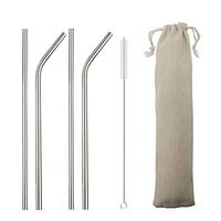 Gugrida Metal Straws Stainless Steel Straws 8.5" Drinking Straws Reusable 4 Set - Ultra Long Muti Color-Cleaning Brush for 20/30 Oz for Trail Tumblers Yeti RTIC SIC Ozark (2 Straight|2 Bent|1 Brush）