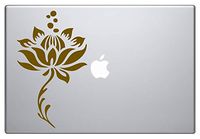 Lotus Flower and Stem Floral (Gold 8") Vinyl Decal Sticker for Car Automobile Window Wall Laptop Notebook Etc.... Any Smooth Surface Such As Windows Bumpers