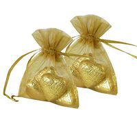 Set of 100 Organza Favorur Bags 3 x 4'' Drawstring Wedding Gift Bridal Pouch Valentine's Wrapping (Gold)