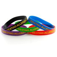 Bee Sting Allergy ID Bracelet Wristband Combo - 5 Pack - 6 Inches - Black Blue Green Red Purple
