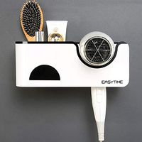 Muti-Function Bathroom Hair Dryer Rack, Wall Mount, Plastic Hair Dryer Holders with Strorage Compartment, Adhesive Hair Care & Styling Tool Organizer
