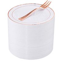240 Pieces Rose Gold Plastic Dessert Plates with Disposable Dessert Forks, Includes 120 Pcs Appetizers Plates 6.5 inch, 120 Pcs Rose Gold Forks 5.12 inch, Perfect for Parties and Weddings