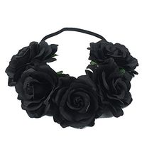 Women Girl Hawaiian Stretch Rose Flower Headband Floral Crown for Garland Party,Photo Props,Wedding Bridal Headpiece