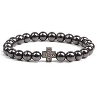 Cross Sport Fitness Hematite Bracelet for Men Women Weight Loss Charm Magnetic Health Bracelet Fashion Jewelry Face Lift Tools (Black)