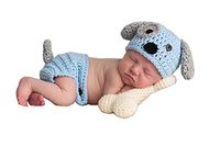 Memorz Newborn Infant Girl Boy Crochet Knit Costume Dog Photo Outfits Clothes Cap Prop (Blue Dog+Bone)