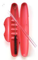Reusable Glass Drinking Straw with Travel to Go Protective Carrying Case Holder and Cleaning Brush | Perfect for Home, Office Or Gift | Straight 8 in x 9.5 mm Healthy, Eco Friendly (Pink Sapphire)