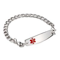 linnalove-Stainless Steel Figaro Chain Interchangeable Medical Alert Bracelets-Free Engraving(1346/7.5")