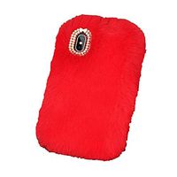 Cfrau Furry Case with Black Stylus for iPhone XR 6.1 inch,Winter Warmed Fashion Faux Rabbit Bunny Fur Fluffy Plush Soft Case with Cute 3D Crystal Bowknot,Red