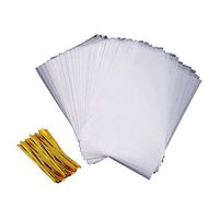 Cellophane Goody Bags 200 PCS Clear Cello Treat Bags Party Favor Bags for Bakery Cookies Candies Dessert with 200 PCS Metallic Twist Ties (4 by 6 Inch)