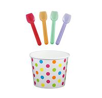 Black Cat Avenue Paper Ice Cream Cups with Spoons Combo, Polka Dot, Rainbow, 16 Ounce, 50 Pack