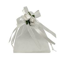 Ankirol 50pcs Sheer Organza Favor Bags for Wedding 3.8x4.8'' Gift Bags Samples Display Drawstring Rose Pouches (White)