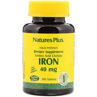 NaturesPlus Iron - 40 mg, 180 Vegetarian Tablets - High Potency Amino Acid Chelate Iron Supplement, Promotes Healthy Blood, Supports Athletic Performance - Gluten-Free - 90 Servings