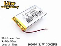 3.7V 3000mAh 805070 Lithium Polymer Ion Rechargeable Battery Lithium Polymer Li-Po Battery for MP4 GPS MP3 Bluetooth Stereo DIY Gift