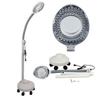 Super Deal PRO LED Magnifying Floor Lamp - 5 Wheels Rolling Base - 5x Diopter - Adjustable Gooseneck - Magnifier Glass Len Facial Light, For Professional Use and Crafts