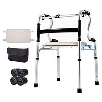 Walkers for Seniors with Seat Multifunctional Walker, Walking aids Stent, Slip Waterproof Foldable, Maximum 360 lbs Load Rolling Walkers (Color : Silver)