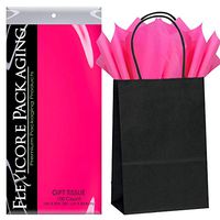 Flexicore Packaging Black Kraft Paper Gift Bags & Hot Pink Gift Wrap Tissue Paper Size: 5.25 Inch X 3.5 Inch X 8.5 Inch | Count: 50 Bags | Color: Hot Pink