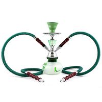 NeverXhale Pumpkin Series: 10" 2 Hose Hookah Shisha - Pumpkin Glass Vase - Pick Your Color/Design (Green Oasis)