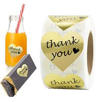 Thank You Stickers Gold Foil Labels Roll, 1.5" Heart Shape Decorative Stickers for Thank You Cards, Packages, Gifts, Wedding, 500 per Pack (5)