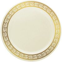 Set of 40 Disposable Dinner Plates Bundle Combo | Premium Quality Firm Cream White Plastic | Elegant Gold Designed Rims | Bulk Qty 20x 10.25'' Dinner Plates + 20x 7.25'' Salad Plates (Premium Gold)