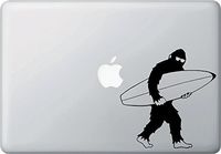 Surfing Sasquatch Shortboard Sunglasses - D2 - MacBook or Laptop Decal - Copyright 2015 Yadda-Yadda Design Co. (5.5" w x 5.75" h) (Black)