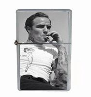 Brando Tattoo Flip Top Oil Lighter R1 Smoking Cigarette Silver Case Included