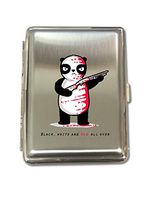 Randy Otter Black, White, and Red All Over Panda with Shotgun - Metal Kings Size Cigarette Case Holder Brushed Chrome Slim 16 Cigs Design Spring - Birthday, Bachelor, Party, Weddings, Gift