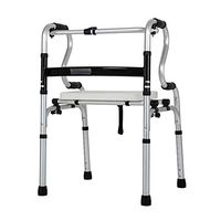 Luckya Foldable Walker Four-Wheel Stainless Steel Walker Without Wheel Elderly Help to Get Up and Walk (with Seat Plate) Non-Slip Walking Stick with Hospital