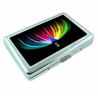 Rainbow Peacock Em1 Hip Silver Cigarette Case Id Holder Metal Wallet 4" X 2.75" RFID Protection