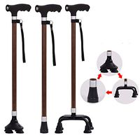 Elderly Man Walking Stick Crutches Four-Foot Aluminum Alloy Anti-Skid Lightweight Telescopic Four-Foot Crutches,Brown