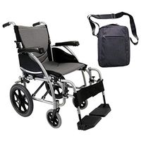 Karman S-Ergo 115 Ergonomic Transport Wheelchair | S-Style Seat Size 20" X 17" | Standard Swing Away Legrest | Frame Color - Pearl Silver & Free Front Zip Pocket Medical Utility Bag Black!