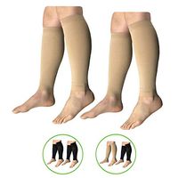 HealthyNees Shin 15-20 mmHg Med Compression Circulation Wide Leg Big Calf Sleeve (Beige Combo, S/M)
