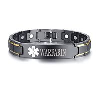 XUANPAI WARFARIN Stainless Steel Magnet Therapy Medical Alert ID Bracelet for Men Women,Adjustable