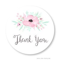 Secret Garden Thank You Stickers with Pink Flowers by Once Upon Supplies, Mason Jar Labels, Party Favor Seals, 2 Inches, 40 Pcs