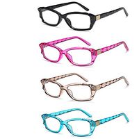 HUYAOPT Fashion Ladies Reading Glasses Colored Frame 4 Pairs Quality Crystal Design Computer Readers Glasses Plastic Frame for Women Plastic (1.50 X)