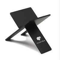 Stainless Steel Foldable Single Cigar Stand Ashtray Holder with Leather Pouch Fits Any Ring Gauge Cigar (Black)