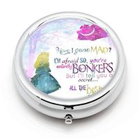 Fantasy Watercolor Alice in Wonderland Paintings Custom Round Silver Pill Box Pocket 2.1 inches Medicine Tablet Holder Organizer Case for Purse