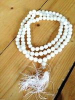 Jet Energized White Quartz 108 Beads Knotted Mala 8 mm Prayer Japa Gemstone Reiki Healing Crystal Semiprecious Strand Tassel Tibetan Buddhist Wealth Abundance Aum Karma Image is JUST A Reference