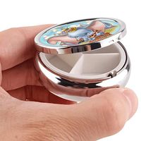 DISNEY COLLECTION Pill Box 3 Compartment Disney Dumbo Round Metal Silver Button Medicine Organizer Box Convenient Jewelry Box Vitamin Fish Oil Supplement Gift