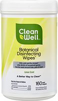 CleanWell Botanical Disinfecting Wipes, Lemon, 160 count (1 PK)—EPA List N Approved, Bleach Free, Antibacterial, Kid/Pet Friendly, Plant-Based, Nontoxic, Cruelty Free, Deodorizes (Packaging May Vary)