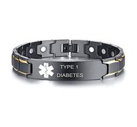XUANPAI Type 1 Diabetes Stainless Steel Magnet Therapy Medical Alert ID Bracelet for Men Women,Adjustable
