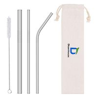Diwenhouse 3 Metal Straws Stainless Steel - 5" Straws Drinking Reusable for 20 oz Tumbler - 1 Straight, 1 Bent, 1 Extra Wide, 1 Cleaning Brushes, 1 Linen Pouch