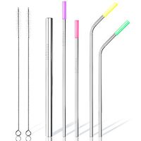 ASOFFI Stainless Steel Straws with Cleaning Brush Drinking Metal Straws for 30oz Rumblers Cold Beverage (3 Straight+2 Bent+2 Brushes+4 Silicone Cover)