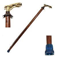 Eve.Store Jaguar Head Handle Brown Wooden Walking Stick Folding Brass Inlaid Walking Cane Men & Women