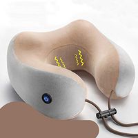 Portable Electric Travel Neck Pillow and Cervical Massager, U-Shaped Memory Foam Pillow, Cordless Velvet Vibration Massager for Home, Office, Airplane, Car(Upgrade-Shock)