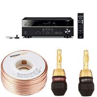 Yamaha RX-V485BL 5.1-Channel 4K Ultra HD AV Receiver with Wi-Fi Bluetooth and MusicCast with 16-Gauge Speaker Wire - 100 Feet and Banana Plugs - 6 pairs